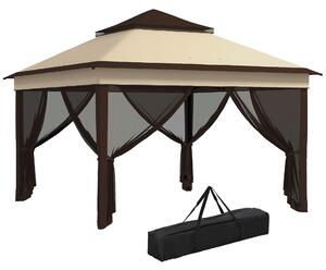 Outsunny Gazebo 3x3 Regolabile su 3 Livelli con Pareti Rimovibili, in Acciaio e tessuto Oxford, color Caffè e Beige