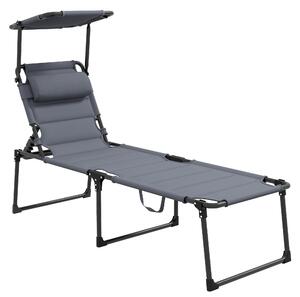 Outsunny Lettino da Giardino Pieghevole con Tettuccio e Schienale Reclinabile su 4 Livelli, Lettino Prendisole con Cuscino, Grigio | Aosom Italy