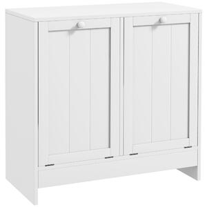 Kleankin Mobile Portabiancheria con 2 Scomparti a Ribalta in Legno, 60x33x68cm, Bianco