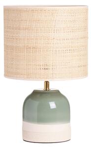 Lampada da tavolo verde in ceramica con paralume in rattan H35 cm PIEGA