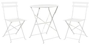 Set da Esterno 3 pezzi Tavolino e 2 Sedile Pieghevoli in Metallo Bianco Giardino Terrazzo Balcone Beliani
