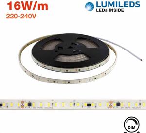 Strisce LED 220V 16W/m, 120lm/W, chip PHILIPS Lumileds, Dimmerabile, tagl. 10cm – 10m Colore Bianco Naturale 4.000K