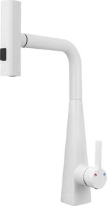 Rubinetto da cucina estraibile girevole, acciaio inox 304, nucleo in ceramica, design flessibile, BIANCO, G3/8