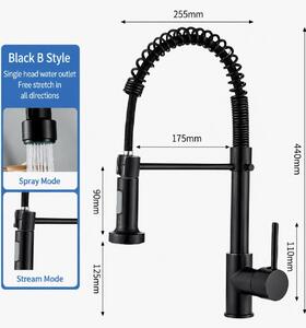Miscelatore da cucina - Miscelatore da cucina con doccetta estraibile - Doccetta estraibile - Rotazione a 360° - Monocomando - Acqua calda e fredda - Acciaio inossidabile - Nero opaco