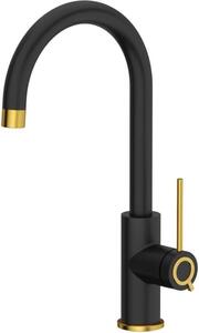 Miscelatore da cucina QUADRON JODIE Q LINE SLIM SteelQ, 35,5 cm, acciaio inossidabile, miscelatore per lavello, rotazione a 360°, rubinetto per cucina QFix, finitura nera e oro PVD