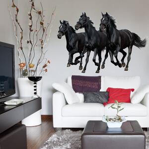 INSPIO-Adesivo in tessuto - Adesivo da parete - Tre cavalli neri