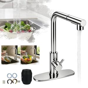 Rubinetto – Miscelatore da cucina – Acciaio inossidabile 304 – Bocchetta estraibile – Rotazione a 360° – Cartuccia in Vetroceramica – Design a forma di "L"