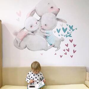 Adesivo da parete ad acquerello - Famiglia di coniglietti con cuori