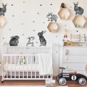 INSPIO-Adesivo in tessuto - Adesivi da parete - Coniglietti grigi per la cameretta dei bambini