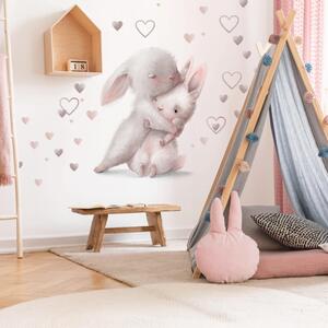INSPIO-Adesivo in tessuto - Adesivo ad acquerello per la parete - Coniglietti abbracciati