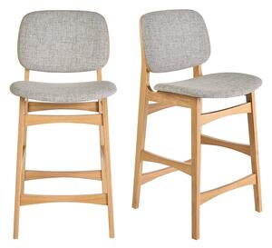Sgabelli scandinavi in legno chiaro frassino e tessuto grigio chiaro H66 cm (set di 2) SOQUETTE
