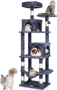 VEVOR tiragraffi per gatti domestici, torre per gatti da 160 cm con 2 casette per gatti, tiragraffi in sisal, amaca, posatoio in cima, piattaforme per saltare, grande centro attività per gatti con palla sospesa, grigio scuro