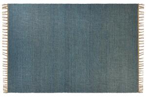 Tappeto in iuta blu 160 x 230 cm tessuto a mano con frange in stile boho per la sala della camera da letto Beliani