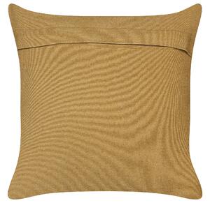 Cuscino in iuta e lana verde e beige 45 x 45 cm con motivo geometrico realizzato a mano Beliani