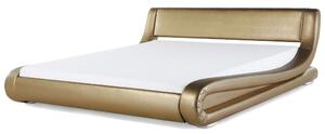 Piattaforma Letto ad acqua in vera pelle color dorato imbottita con materasso e accessori 180 cm Beliani