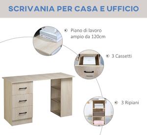 HOMCOM Scrivania Porta PC con 3 Cassetti e 3 Ripiani, Scrivania per Camera e Ufficio in Legno 120x49x72cm