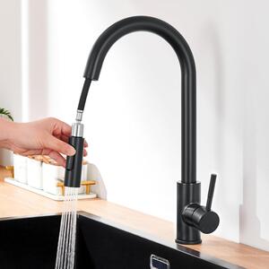 Rubinetto da cucina nero rubinetto estraibile ad alta pressione 360° miscelatore doccia acciaio inox