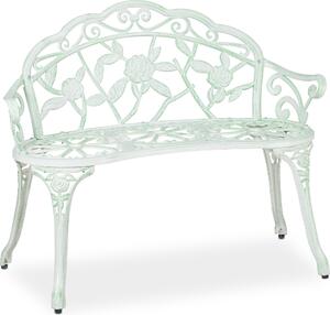 Panchina da giardino Relaxdays, 2 posti, con motivo a rose, per terrazza o balcone, in alluminio e ghisa, stile antico, 78 x 98 x 55,5 cm, bianco/verde