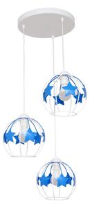 Lampadario a sospensione per bambini STARS 3xE27/15W/230V blu/bianco