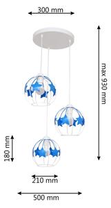 Lampadario a sospensione per bambini STARS 3xE27/15W/230V blu/bianco