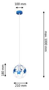 Lampadario a sospensione per bambini STARS 1xE27/15W/230V blu/bianco