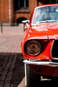 Illustrazione Closeup of a red classic mustang car, My pictures