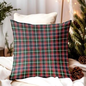 Federa decorativa natalizia a scacchi verdi con lurex