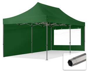 TOOLPORT 3x6m gazebo pieghevole con laterali (finestre panoramiche), PREMIUM acciaio, verde scuro