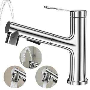 Rubinetto per lavabo con doccetta estraibile, dotato di 2 getti