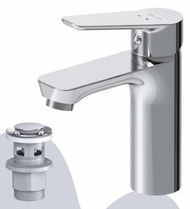 Miscelatore monocomando per lavabo, con finitura resistente ai graffi e sistema di scarico a tappo a pressione