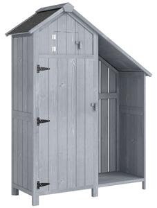 Outsunny Armadio da Giardino con Tetto in Asfalto, Resistente alle Intemperie, in Legno, 129x51,5x180 cm, Grigio | Aosom Italy