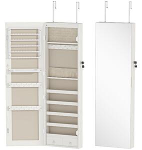 HOMCOM Armadio Portagioie con Luce LED e Specchio Montabile a Parete o su Porta, 37x10x120 cm, Bianco | Aosom Italy