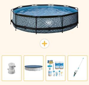 Piscina a sfioro "Exit Pool Rund" - Design effetto pietra - 360x76 cm - 5 pezzi - Modello SCB19
