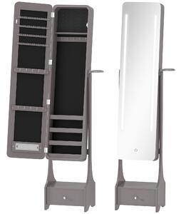 HOMCOM Armadio Portagioie con Luci LED di Spegnimento Automatico, con Specchio a Tutta Altezza di Angolazione Regolabile, Grigio | Aosom Italy