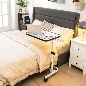 Costway Tavolino da letto con ruote regolabile e inclinabile con barra, Tavolino servitore letto multiuso Bianco