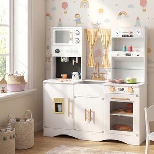 Costway Set da cucina per bambini con microonde macchina del caffè, Cucina giocattolo in legno per piccoli chef 3+ anni Bianco