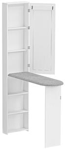 HOMCOM Mobile Asse da Stiro Pieghevole a 6 Ripiani con Specchio e 2 Ganci, in Legno e Poliestere, 107x35x174 cm, Bianco | Aosom Italy