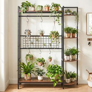 Costway Scaffale portaoggetti da cucina con ripiani aperti 6 ganci e 4 ripiani laterali, Supporto per piante per soggiorno camera da letto