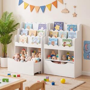 Costway Libreria per bambini con libreria a 3 ripiani 2 scomparti aperti e cassetto su ruote universali, Libreria per cameretta soggiorno e studio Bianco