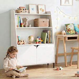 Costway Libreria montessori per bambini in legno 3 ripiani aperti 2 vani ante, Contenitore libri giocattoli cameretta asilo nido