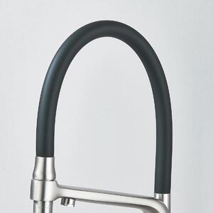 Rubinetto da cucina - Rubinetto estraibile per lavello - 2 tipi di getto (getto diretto/doccia) - Orientabile a 360° - Miscelatore a due maniglie - Per acqua potabile filtrata - Nichel spazzolato