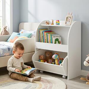 Costway Libreria Montessori per bambini legno con carrello e 2 ripiani aperti, Scaffale portagiochi per cameretta e asilo nido Bianco