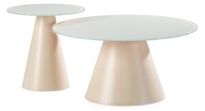 Set di tavolini da salotto rotondi color crema con piano in vetro 2 pz ø 80 cm Vida – MOME