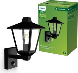 Lampada da parete Philips Kinno, 25 W, attacco E27, senza lampadina, luce da esterno, colore nero, materiale: metallo, grado di protezione IP44, ideale per giardino e terrazza