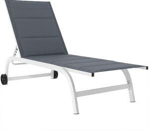 Outsunny Lettino Prendisole da Giardino con Ruote, in Texteline con Telaio in Alluminio, Grigio Scuro e Bianco | Aosom Italy