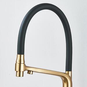 Rubinetto da cucina - Rubinetto con filtro - Doccetta estraibile - Orientabile a 360° - Bocca con filtro - Doppia manopola caldo/freddo - Montaggio monoforo - Oro spazzolato