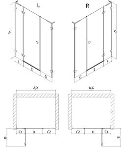 Mexen Lunar L porta doccia apribile sinistra 120 cm, trasparente, oro spazzolato - 834SL-120-050-55-00-L