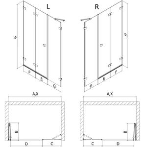 Mexen Lunar-F porte doccia pieghevoli sinistra 130 cm, trasparente, cromo - 836S-130-050-01-00-L