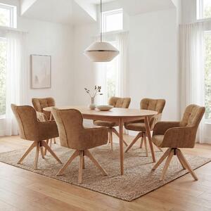 Set da 6 sedie da sala da pranzo HWC-Q35, sedia da cucina con braccioli girevoli e funzione Auto-Return, tessuto ciniglia (680 g/m²) e struttura in legno MVG ~ giallo senape