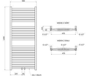 Mexen Zing radiatore da bagno 1200 x 500 mm, 513 W, nero - W128-1200-500-00-70